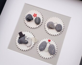 Wedding pebble picture, Bride and groom pebble art, Personalised wedding gift, Framed pebble, Mr and Mrs frame, Pebble Art, Wedding present