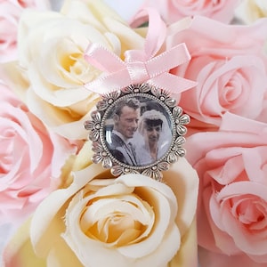 Memorial photo charm bridal bouquet silver