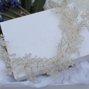 Gypsophila Flower Bridal Headpiece - &#39;Grace&#39; Gold and Silver