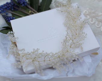 Gypsophila Flower Bridal Headpiece - 'Grace' Gold and Silver