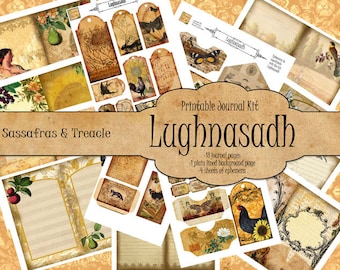 Lughnasadh Digital Journal Kit, printable ephemera,  junk journal kit,