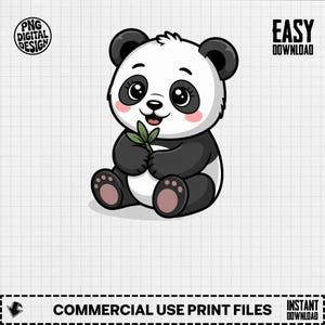 Cute Panda Bear Digital Art, PNG File Download, Adorable Animal Illustration, Cartoon Panda Clipart, Nursery Decor Printable Art
