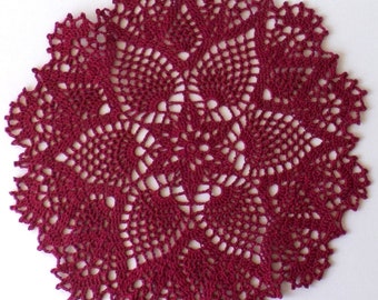 Napperon fait main au crochet en coton , attrape- rêves , napperon rond , couleur bordeaux , centre de table