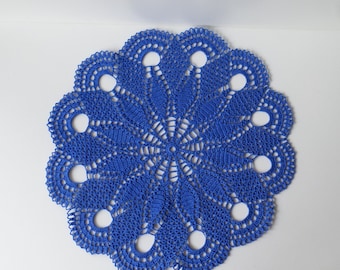 Napperon au crochet en coton bleu , napperon de 34 cm , attrape-rêves , décoration