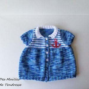 6 month baby vest with short sleeves and blue and white marine theme in cotton