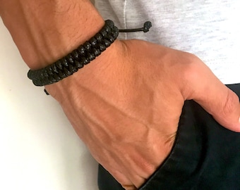 Bracelet homme, Bracelet corde noir, Bijoux homme, Cadeaux pour lui, Bracelet noir, Cadeau Anniversaire homme, Bracelet Ajustable