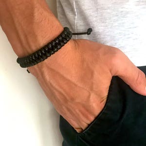 Pulsera de hombre, Pulsera de cuerda negra, Joyas para hombre, Regalos para él, Pulsera negra, Regalo de cumpleaños para hombre, Pulsera ajustable