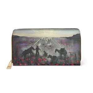 La banda tocó el vals Matilda - CARTERA CON CREMALLERA - por Kerry Sandhu Art - amapolas rojas