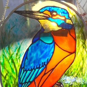 Kingfisher Bird Stained Glass Gift Birthday Window Suncatcher-Garden Nature Wildlife Art outdoor Decor Conservatory - Spring Birdwatching