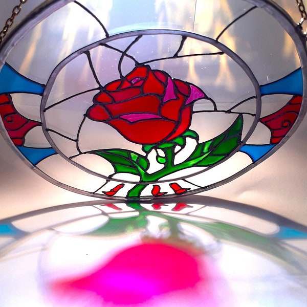 Beauty and the Beast Disney Stained Glass Gift Enchanted Rose Suncatcher Flower Window Mothers - Birthday - Wedding -Personalise Name Custom