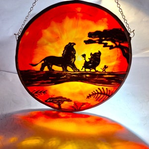 Lion King Sunset Disney Stained Glass Gift, Suncatcher Window, Beautiful South Africa Safari Big Cats Animals, Birthday Wedding