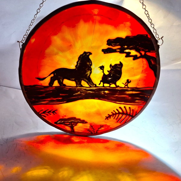 Lion King Disney Stained Glass Beautiful Sunset - Gift Suncatcher Window, South Africa Safari Big Cats Animals, Birthday Wedding