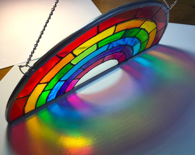 Rainbow Stained Glass Window Suncatcher Gift - LGBTQ Pride -Rainbow Bridge Personalised Name Handmade Teacher gift Peace Hope-NHS Good Vibes