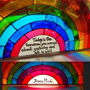 Rainbow Stained Glass Window Suncatcher Gift LGBTQ Pride Rainbow Bridge Personalised Name Handmade Teacher gift Peace Hope-NHS Good Vibes image 5