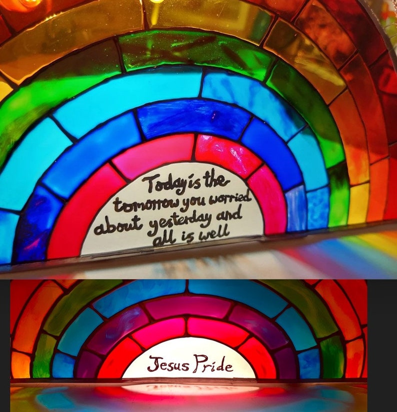 Rainbow Stained Glass Window Suncatcher Gift LGBTQ Pride Rainbow Bridge Personalised Name Handmade Teacher gift Peace Hope-NHS Good Vibes image 5