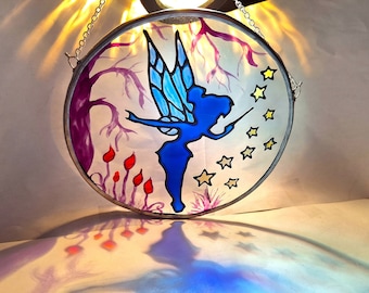 Tinkerbell Stained Glass Suncatcher, Peter Pan Silhouette, Fairy Window Decor