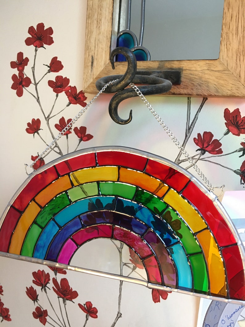 Rainbow Stained Glass Window Suncatcher Gift LGBTQ Pride Rainbow Bridge Personalised Name Handmade Teacher gift Peace Hope-NHS Good Vibes image 6