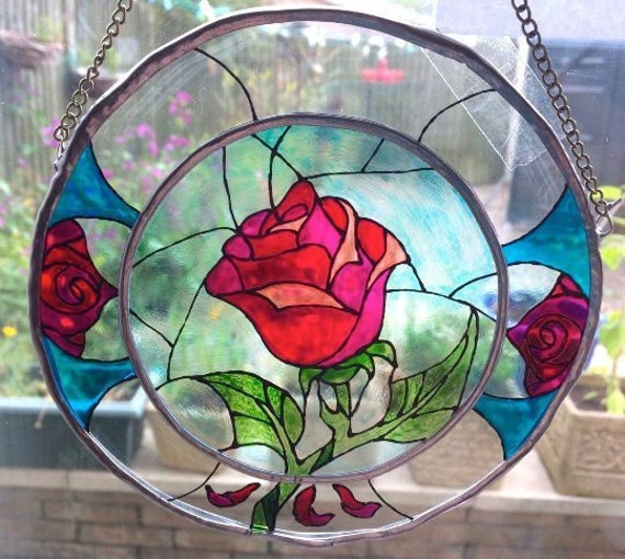 Beauty And The Beast Enchanted Rose Stained Glass Disney Etsy