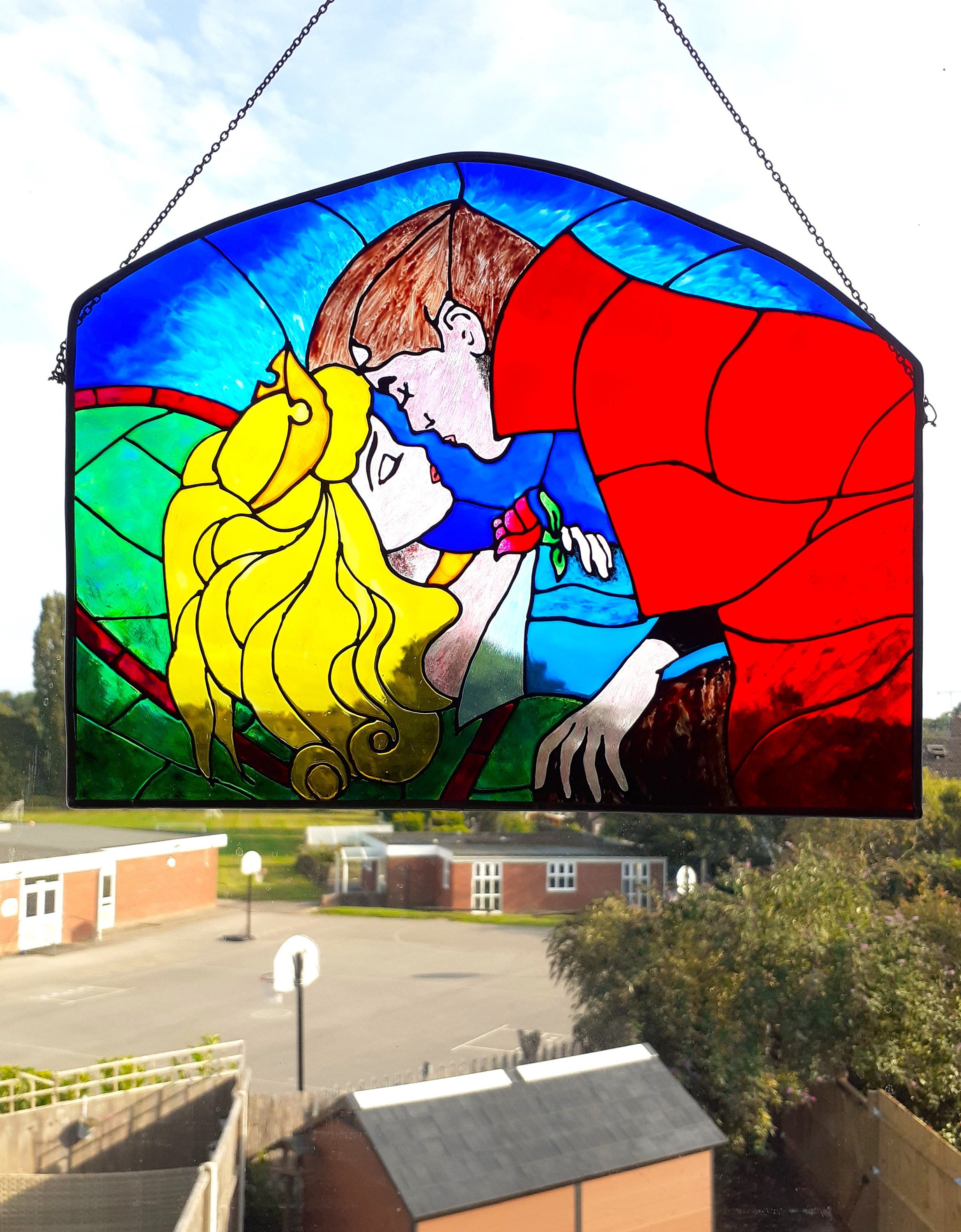 Disney Inspired Princess Sleeping Beauty Kiss Stained Glass 
