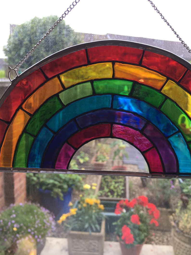 Rainbow Stained Glass Window Suncatcher Gift LGBTQ Pride Rainbow Bridge Personalised Name Handmade Teacher gift Peace Hope-NHS Good Vibes image 9