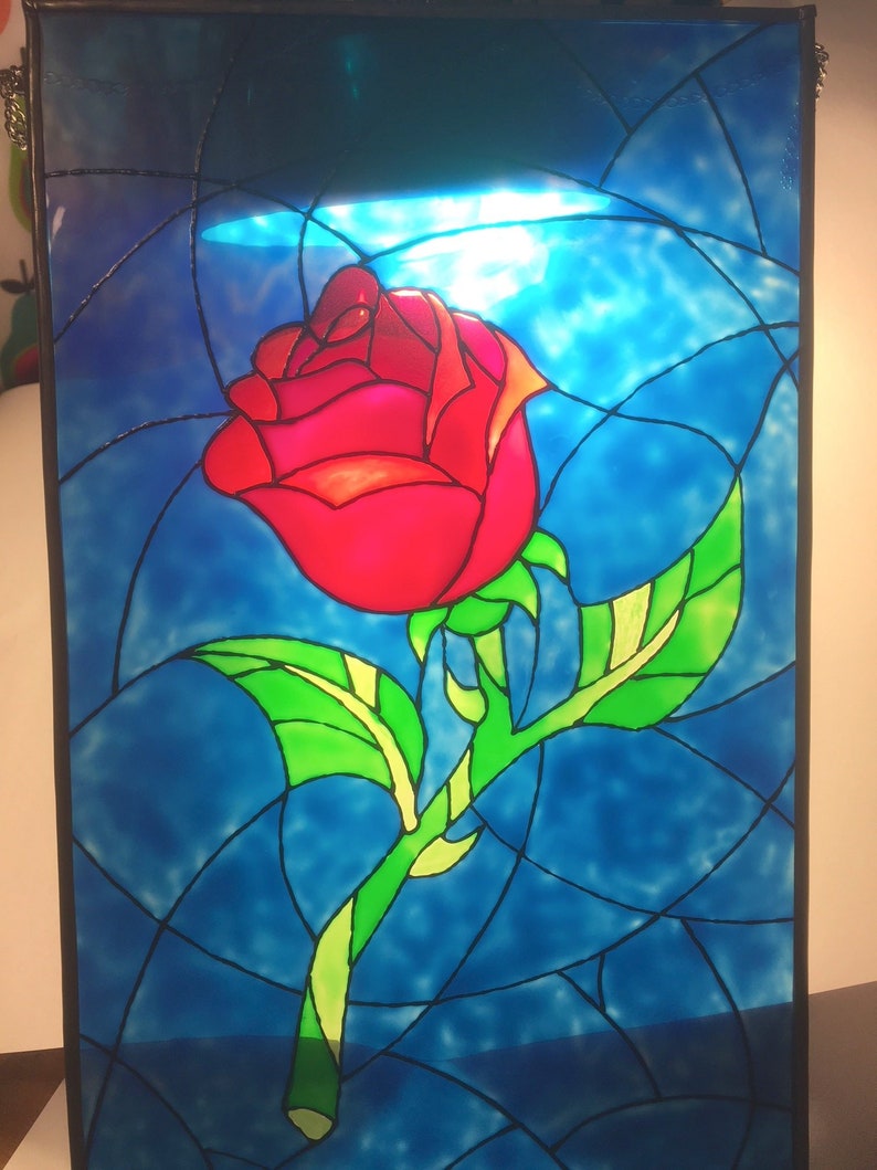Beauty And The Beast Rose Glass Painting
