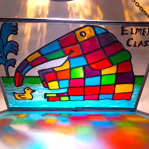Elmer Elephant Rainbow Stained Glass-window suncatcher Gift personal name Kindergarten nursery Class Teacher kids Library-hungry caterpillar