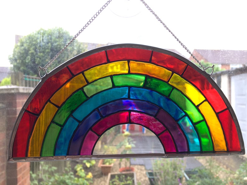 Rainbow Stained Glass Window Suncatcher Gift LGBTQ Pride Rainbow Bridge Personalised Name Handmade Teacher gift Peace Hope-NHS Good Vibes image 3
