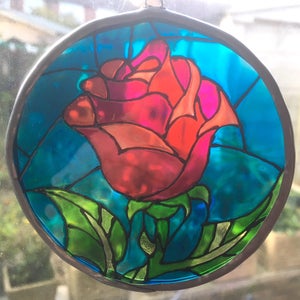 Beauty And The Beast Disney Gift Enchanted Rose Stained Glass Etsy Beauty And The Beast Disney Gift Enchanted Rose Stained Glass Etsy