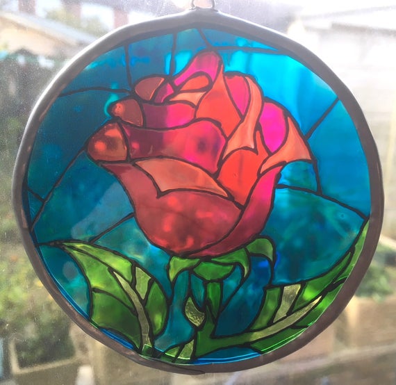 Beauty And The Beast Enchanted Rose Stained Glass Disney Etsy