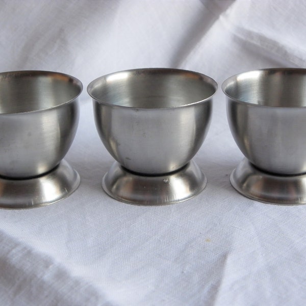 Three 1970s Vintage Stainless Steel Matching Egg Cups