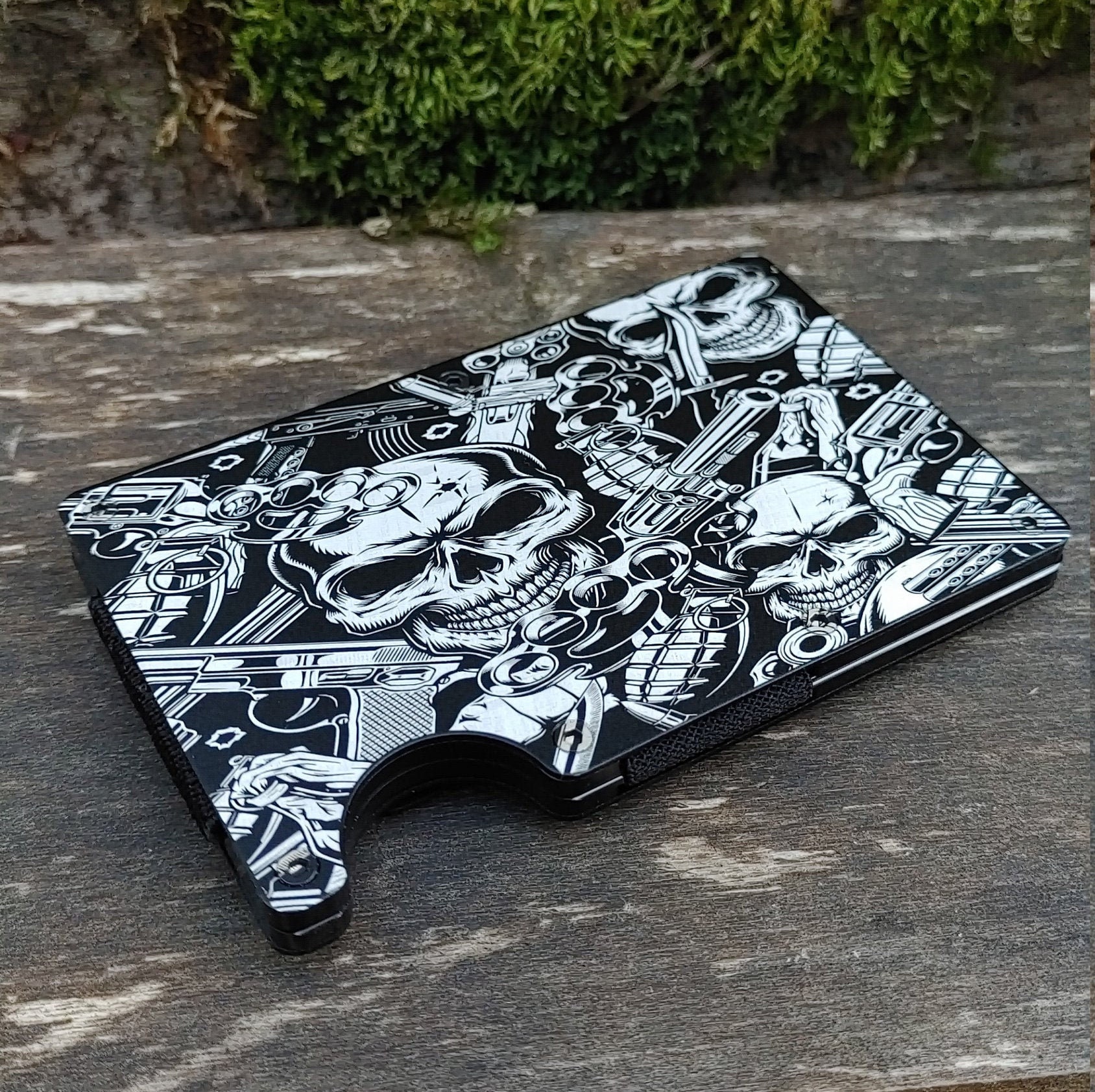 Laser Engraved Skulls & Guns Aluminum Wallet Langley City Etsy