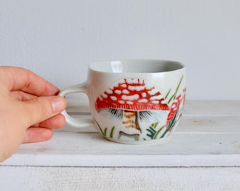Handmade Porcelain Ceramic Mug-Pottery Red Mushroom Mug-Coffee Cup-Fly Agaric Custom Ceramic Mug-Amanita Ceramic Mug-Mushroom Pottery Mug