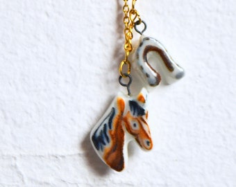 Handmade Porcelain Brown Horse Charm Necklace-Ceramic Charm Jewelry-Horse Charms-Horse Charm Necklace-Custom Ceramic Jewelry-Nature Charms