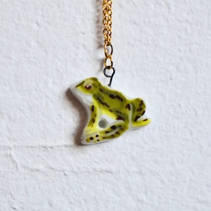 Handmade Porcelain Frog Charm Necklace-Ceramic Charm Jewelry-Frog Charms-Frog Necklace-Custom Ceramic Jewelry-Frog Nature Ceramic Charm image 1