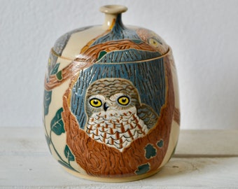 Custom Owl Ceramic Jar-Handmade Ceramic Jar-Owl Art Jar-Owl Ceramic Pottery Jar-Custom Owl Pottery Jar-Owl Ceramic Art Jar-Unique Ceramics