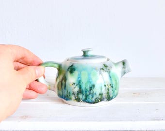 Niestandardowy, niebiesko-zielony ceramiczny czajniczek, porcelanowy mini czajniczek, zaparzacz do espresso, ręcznie robiony mały czajniczek, zielony ceramiczny czajniczek, porcelanowy dzbanek do espresso