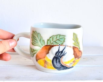 Ręcznie robiony kubek z ceramiki ślimakowej - niestandardowy kubek ceramiczny - sztuka i dekoracja natury - wzór lasu - ręcznie robiony porcelanowy kubek do kawy
