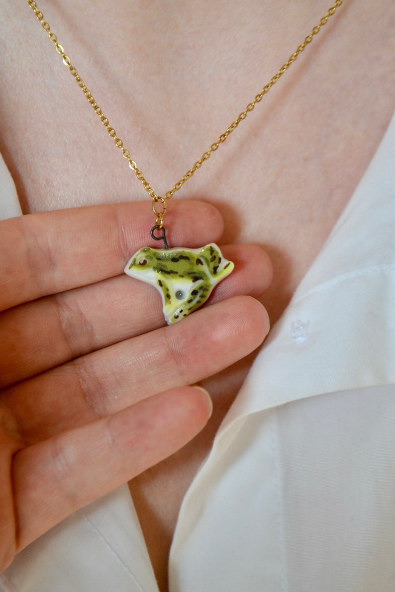 Handmade Porcelain Frog Charm Necklace-Ceramic Charm Jewelry-Frog Charms-Frog Necklace-Custom Ceramic Jewelry-Frog Nature Ceramic Charm image 3