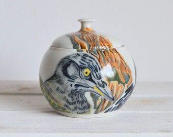 Custom Woodpecker Porcelain Jar-Bird Pottery Kitchen Jar-Custom Bird Pottery Jar-Ceramic Art Jar-Woodpecker Bird Art Pottery-Porcelain Jar