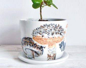 Ręcznie robiona ceramiczna doniczka do domu – sztuka leśna – dekoracja z grzybami – ceramiczna doniczka na parapet – doniczka na sukulenty – ceramika naturalna – doniczka na zamówienie