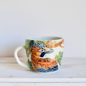 Custom Bird Ceramic Mug-Eurasian Jay Crow Art-Original Ceramic Bird Mug-Custom Crow Pottery Mug-Porcelain Ceramic Mug-Porcelain Coffee Mug