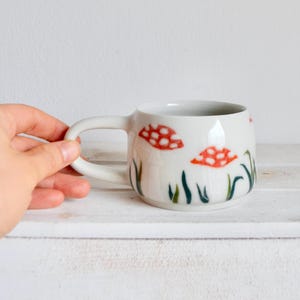 Handmade Porcelain Ceramic Mug-Pottery Red Mushroom Mug-Coffee Mug-Fly Agaric Custom Ceramic Mug-Amanita Ceramic Mug-Mushroom Pottery
