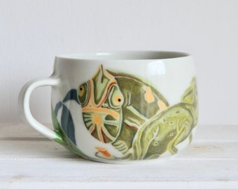 Custom Porcelain Chameleon Mug-Handmade Reptile Ceramic Cup-Planter-Handmade Pottery Mug-Chameleon Decor Pottery Mug-Unique Coffee Mug