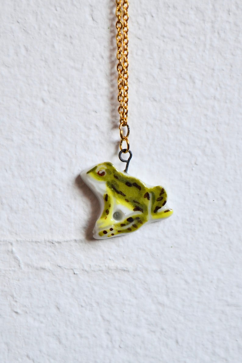 Handmade Porcelain Frog Charm Necklace-Ceramic Charm Jewelry-Frog Charms-Frog Necklace-Custom Ceramic Jewelry-Frog Nature Ceramic Charm image 1