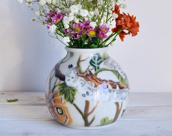 Porcelain Flower Vase-Handmade Ceramic-Butterfly Art Vase-Custom Insect Decor Vase-Pottery Vase-Bug and Nature Pottery-Butterfly Moth Design
