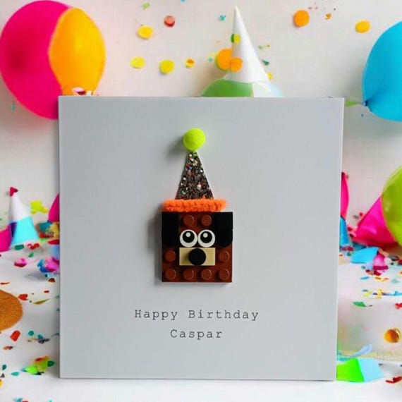 Personalised Lego Inspired Card. Birthday Card. Handmade Unique Quirky Gift Keepsake. Dog