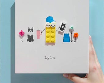 Personalised Custom Lego Inspired Birthday Card. Handmade Quirky Design. Unique Keepsake.