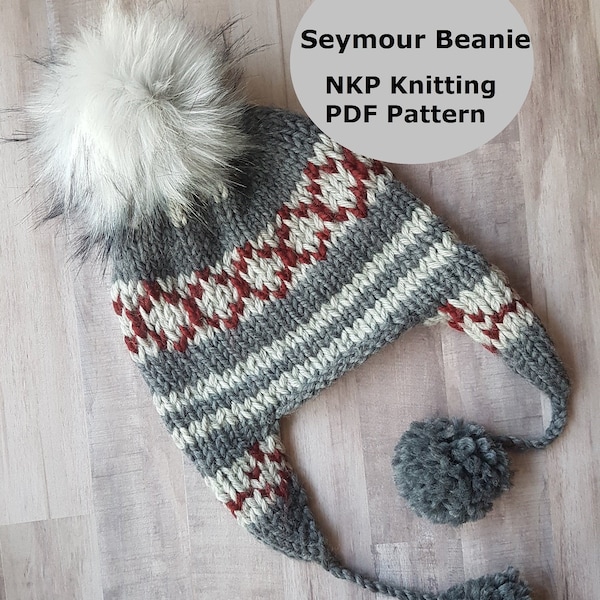 Fair Isle Knitting Pattern, Seymour Beanie Pattern, Fair Isle Pattern, Ear-Flap Knitting Pattern, DIY Knit Pattern, Knit Tutorial, Knit Hat