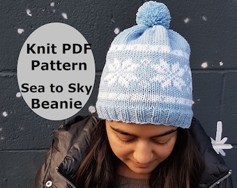 Sea to Sky Beanie Pattern, Knitting Pattern, Colorwork Pattern, Knit Fair Isle Pattern, DIY Knit Pattern, Knit Tutorial, Adult Knit Pattern