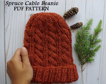 Spruce Cable Beanie Pattern, Knit Hat Pattern, Hat Pattern, Knitting PDF Pattern, Knitting Beanie Pattern, Toque Pattern, Knit Cable Beanie